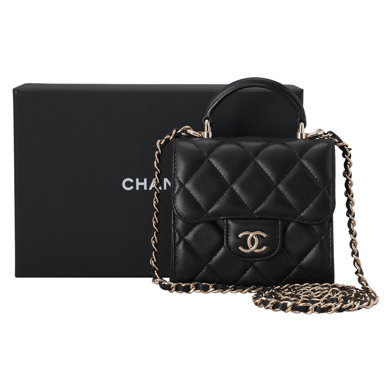 CHANEL(USED)샤넬 AP2682 램스킨 탑핸들 미니 베니티 크로스백