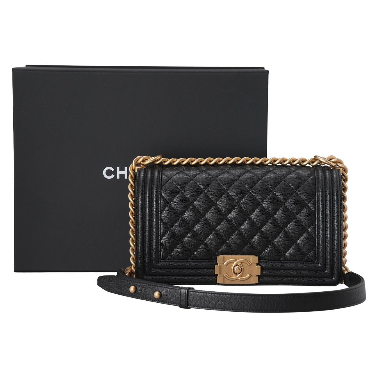 CHANEL(USED)샤넬 캐비어 보이샤넬 미듐 블랙금장