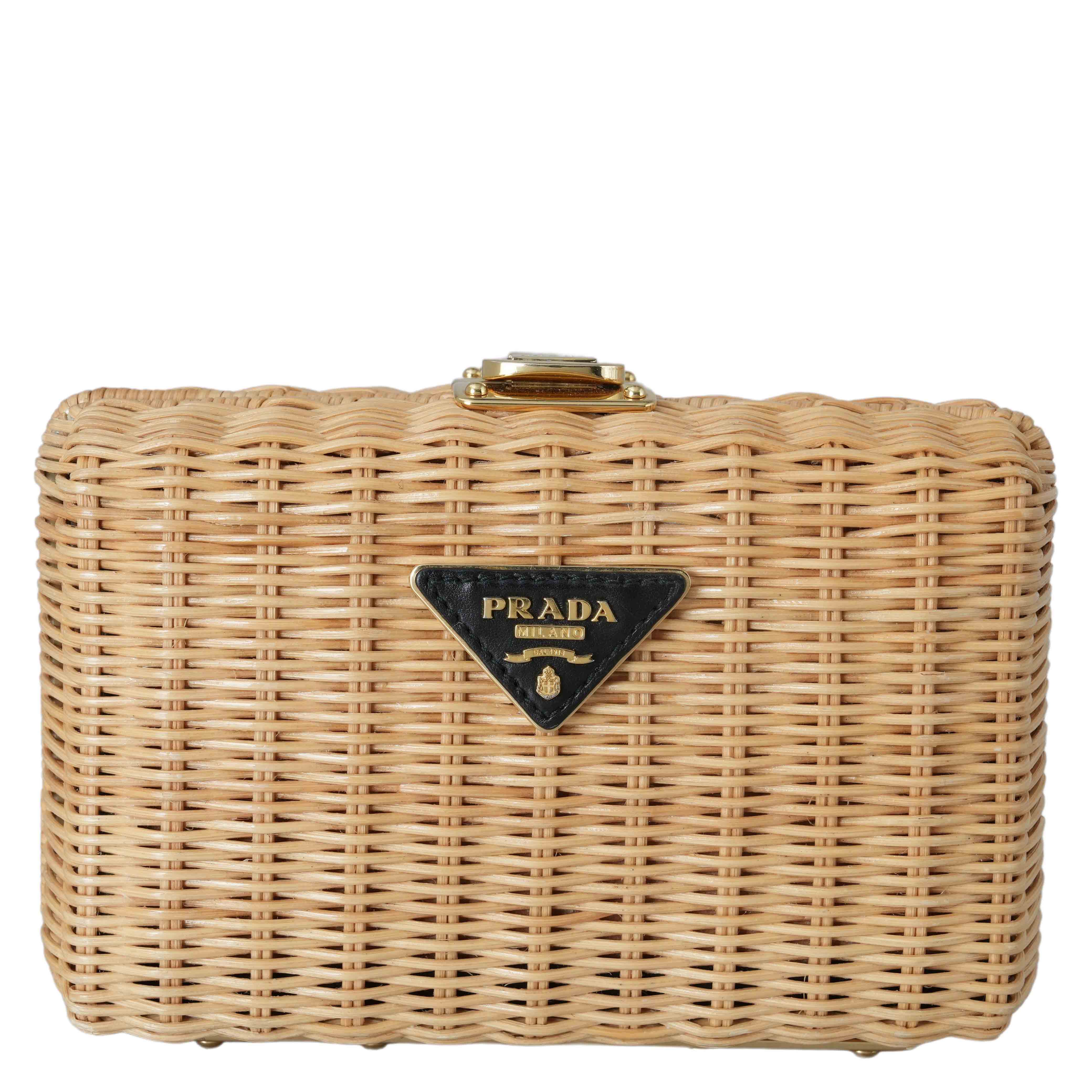 PRADA(USED)프라다 1BF075 라피아 위커 체인 클러치백