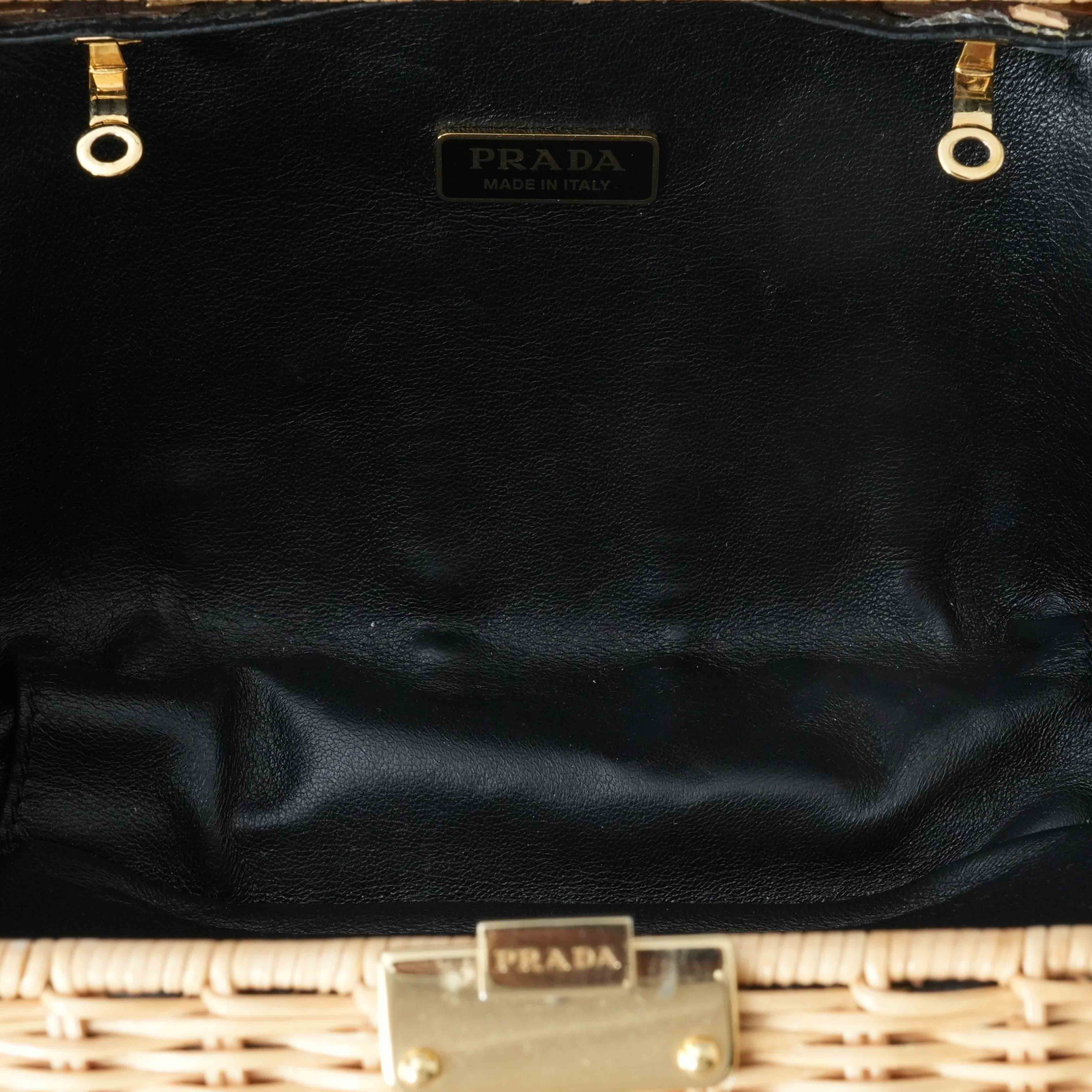 PRADA(USED)프라다 1BF075 라피아 위커 체인 클러치백