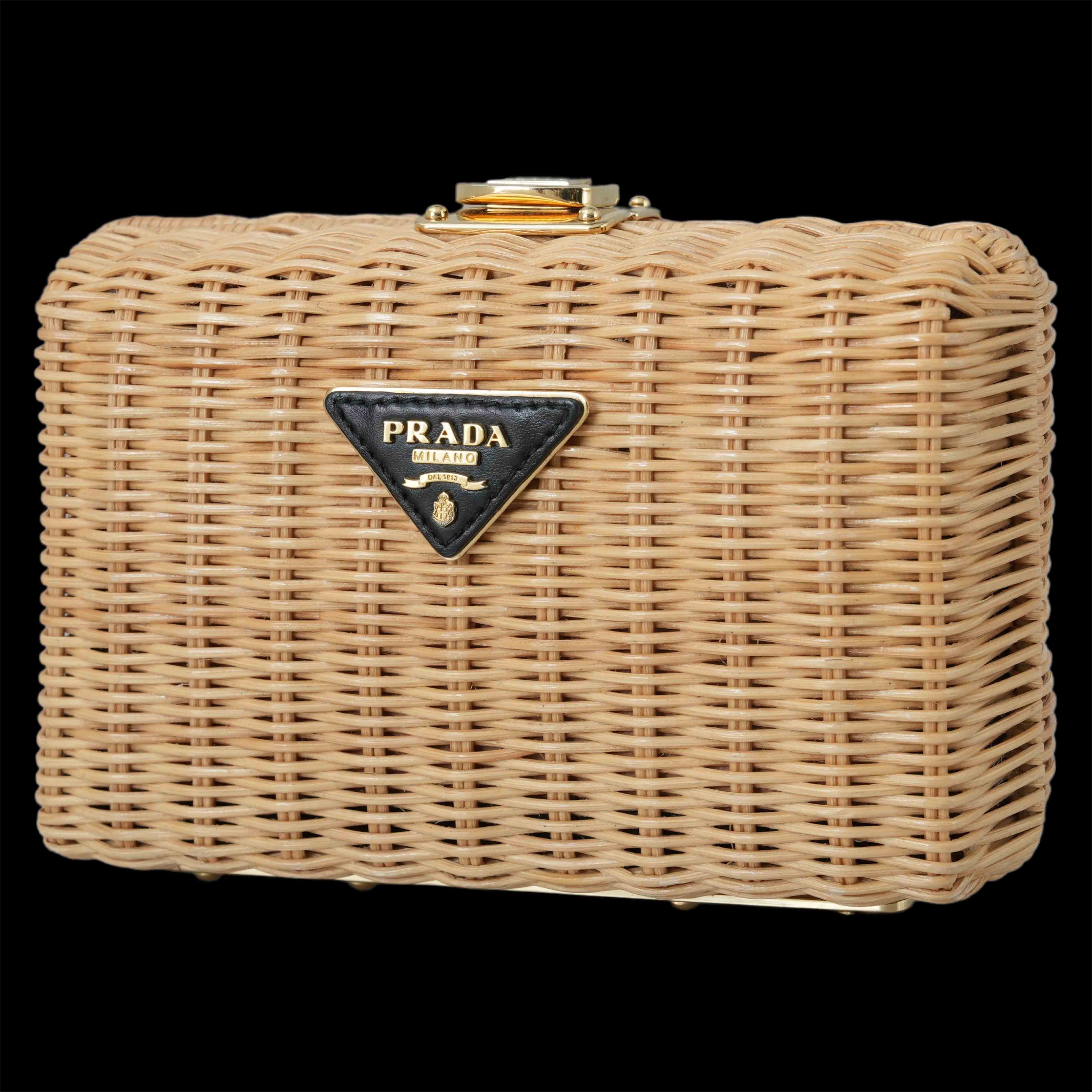 PRADA(USED)프라다 1BF075 라피아 위커 체인 클러치백