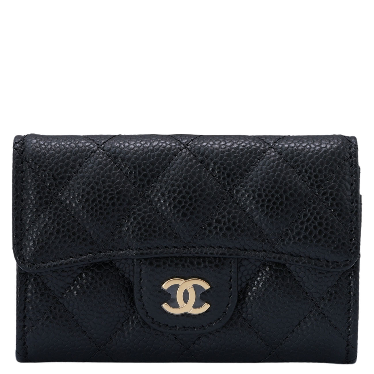 CHANEL(USED)샤넬 캐비어 카드지갑 똑딱이 블랙금장