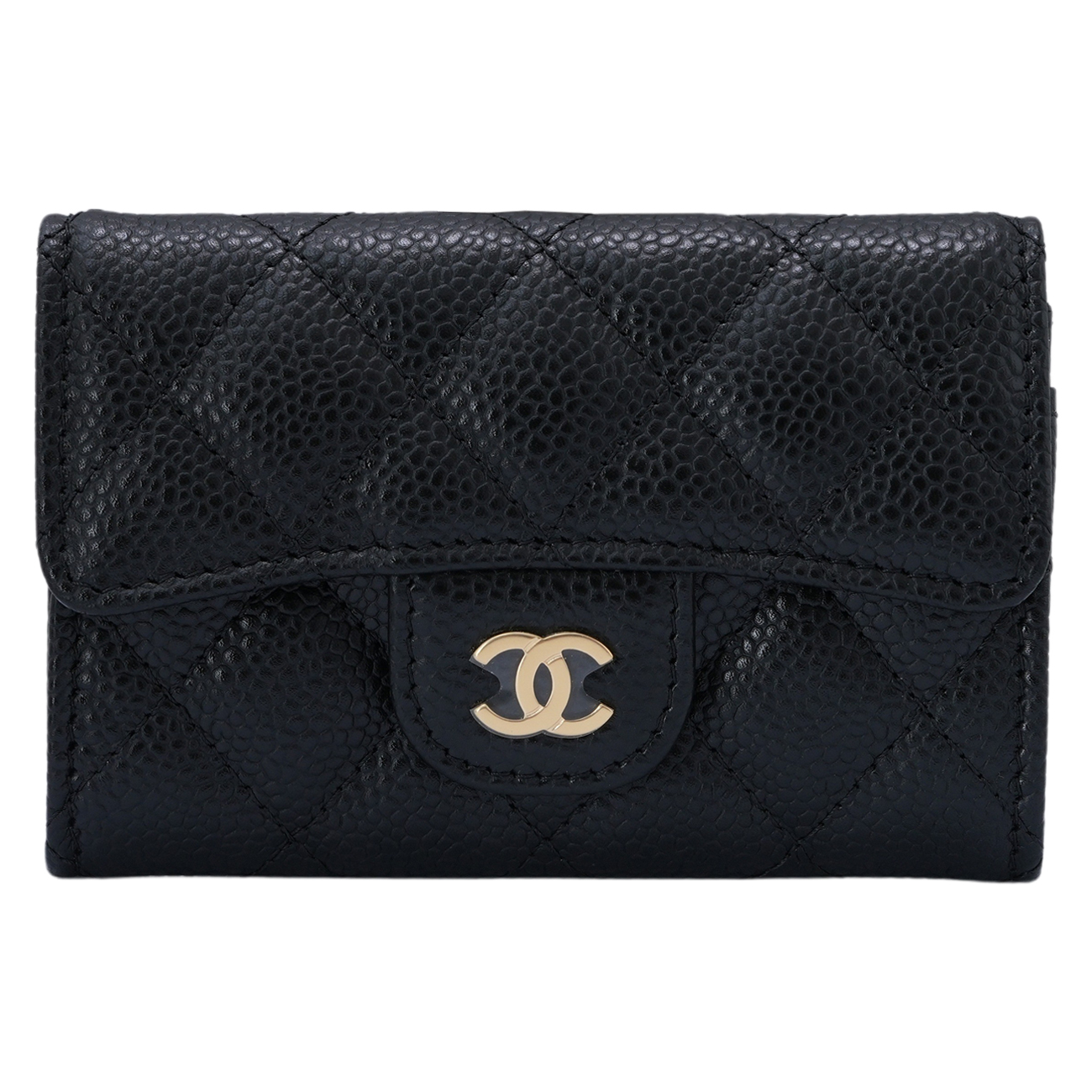 CHANEL(USED)샤넬 캐비어 카드지갑 똑딱이 블랙금장