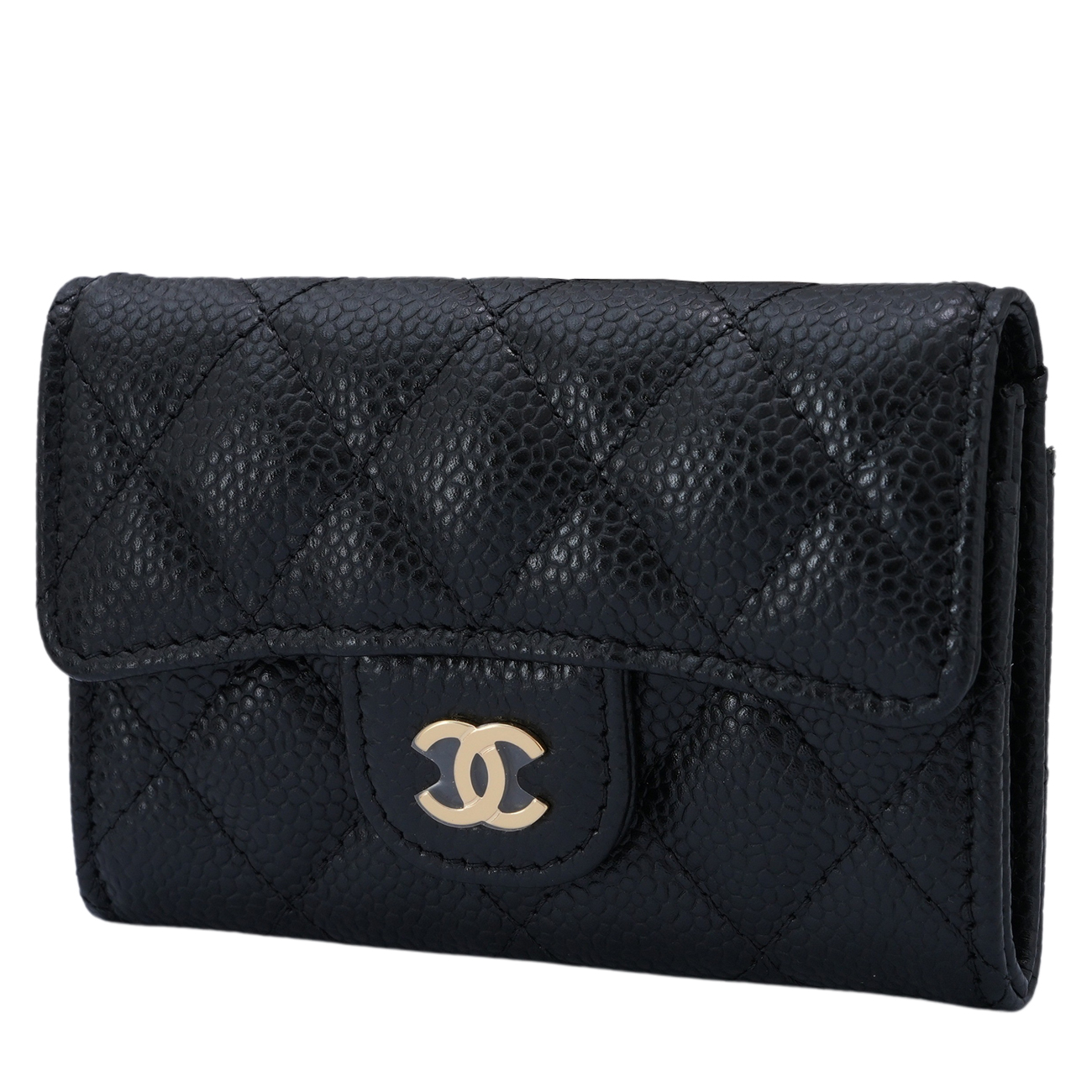 CHANEL(USED)샤넬 캐비어 카드지갑 똑딱이 블랙금장