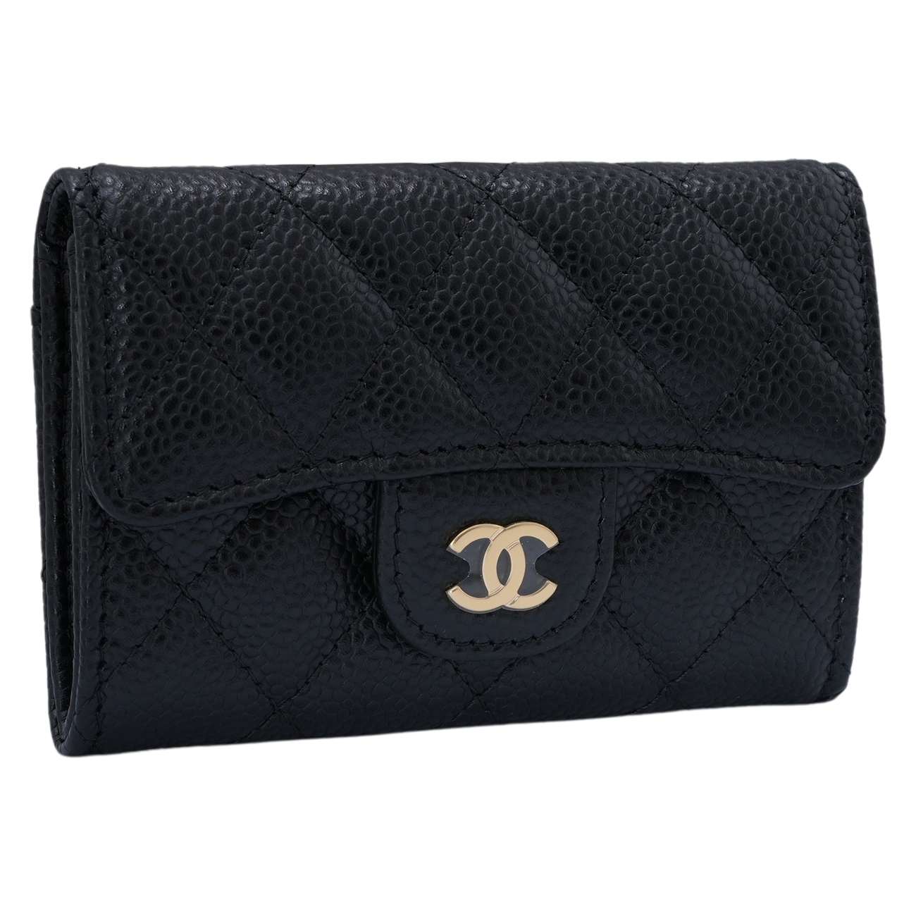 CHANEL(USED)샤넬 캐비어 카드지갑 똑딱이 블랙금장