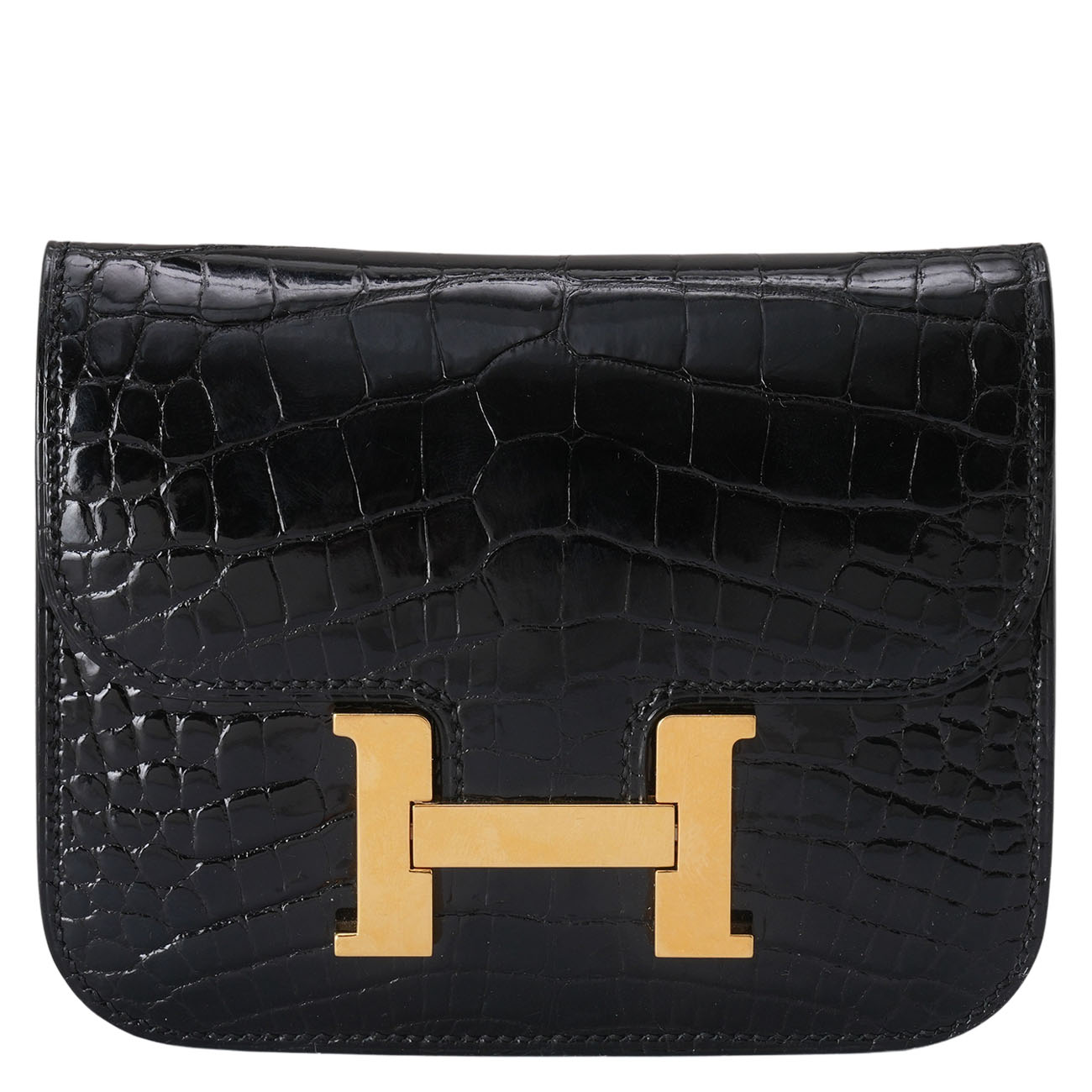 HERMES(USED)에르메스 콘스탄스 엘리게이터 와니 반지갑 느와 금장