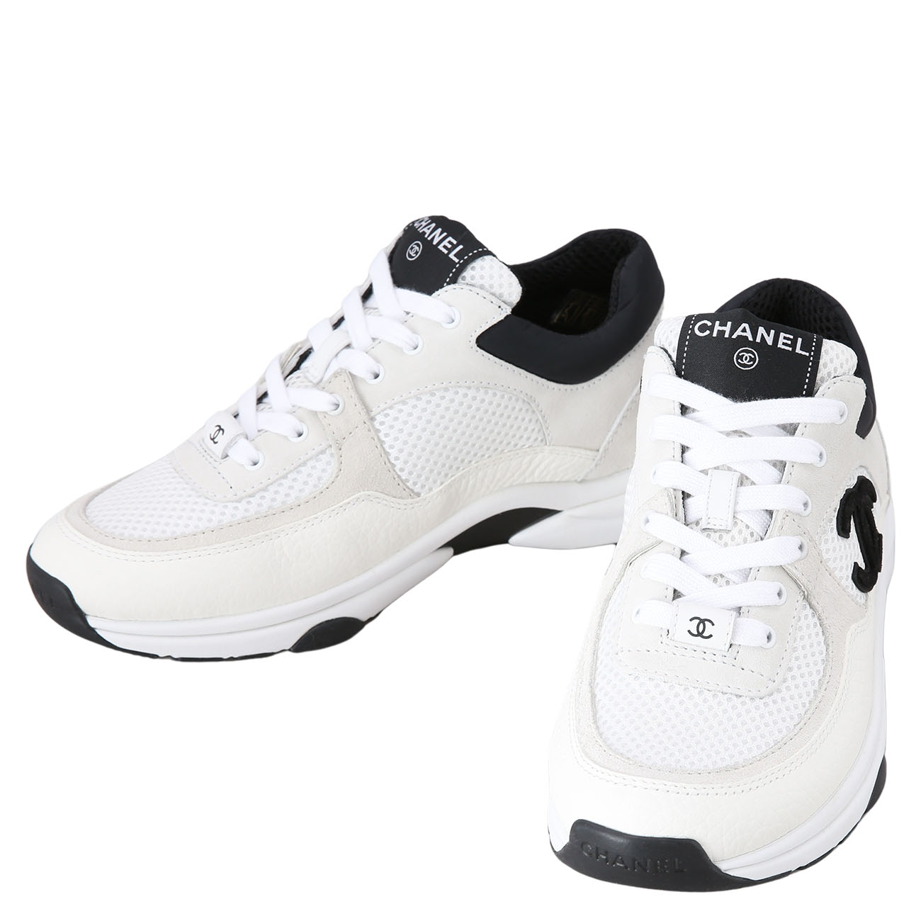 CHANEL(USED)샤넬 화이트 매쉬 스니커즈 cc로고 블랙#36.5