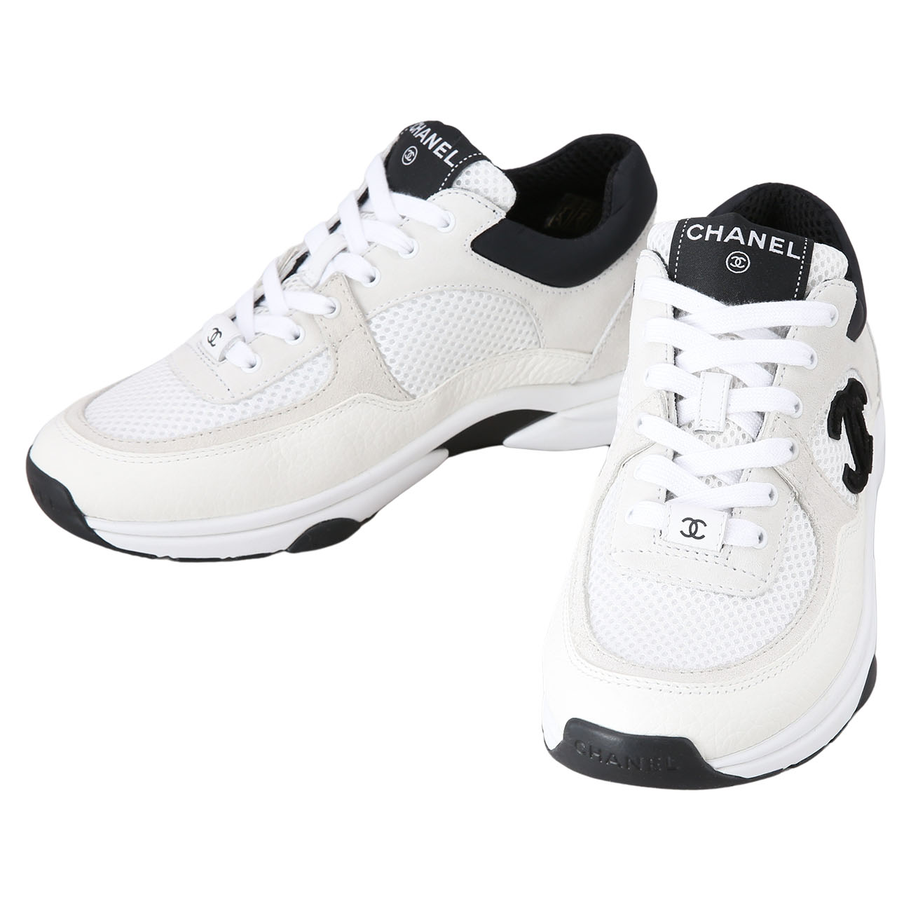 CHANEL(USED)샤넬 화이트 매쉬 스니커즈 cc로고 블랙#36.5