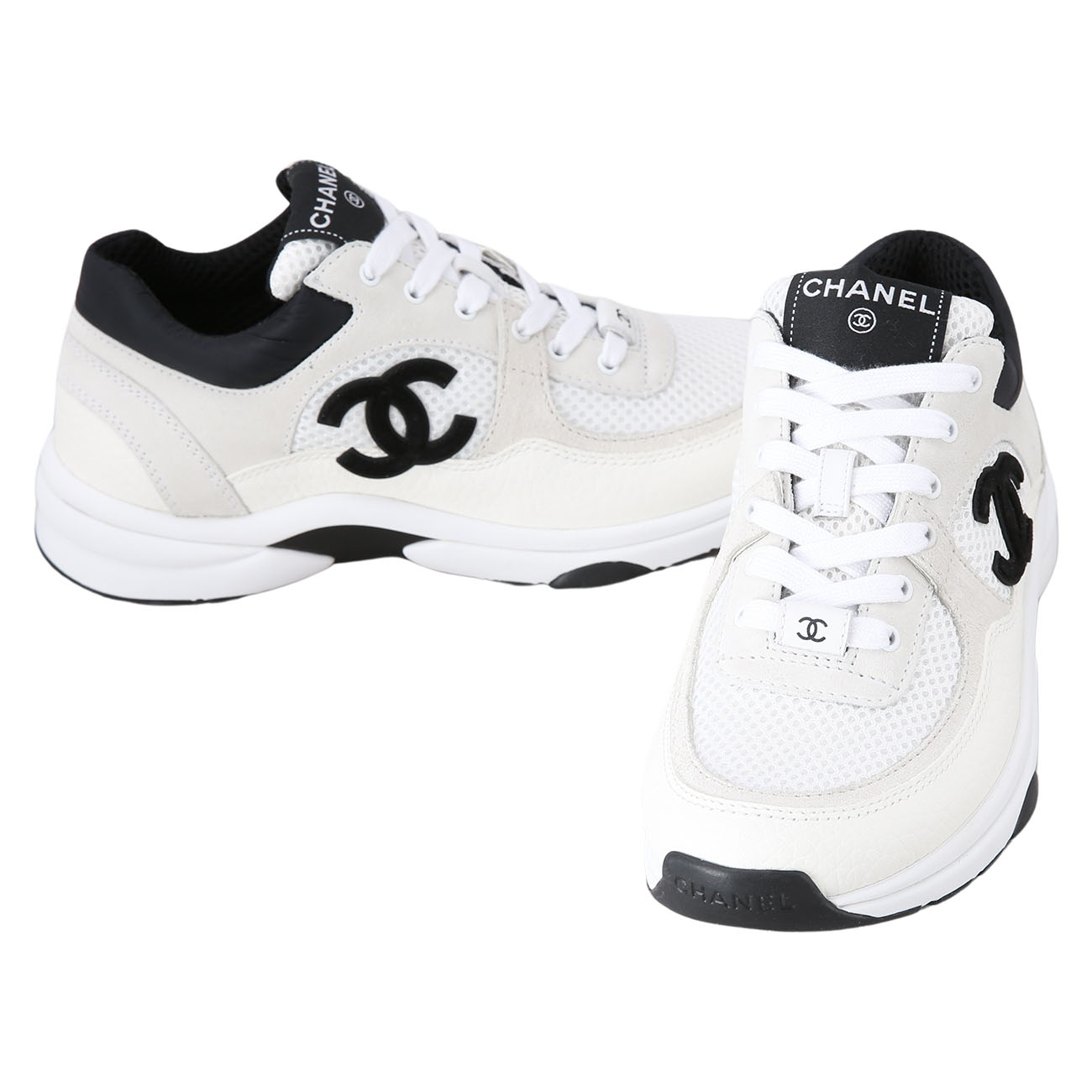 CHANEL(USED)샤넬 화이트 매쉬 스니커즈 cc로고 블랙#36.5