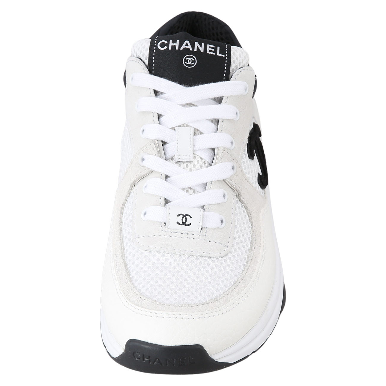 CHANEL(USED)샤넬 화이트 매쉬 스니커즈 cc로고 블랙#36.5