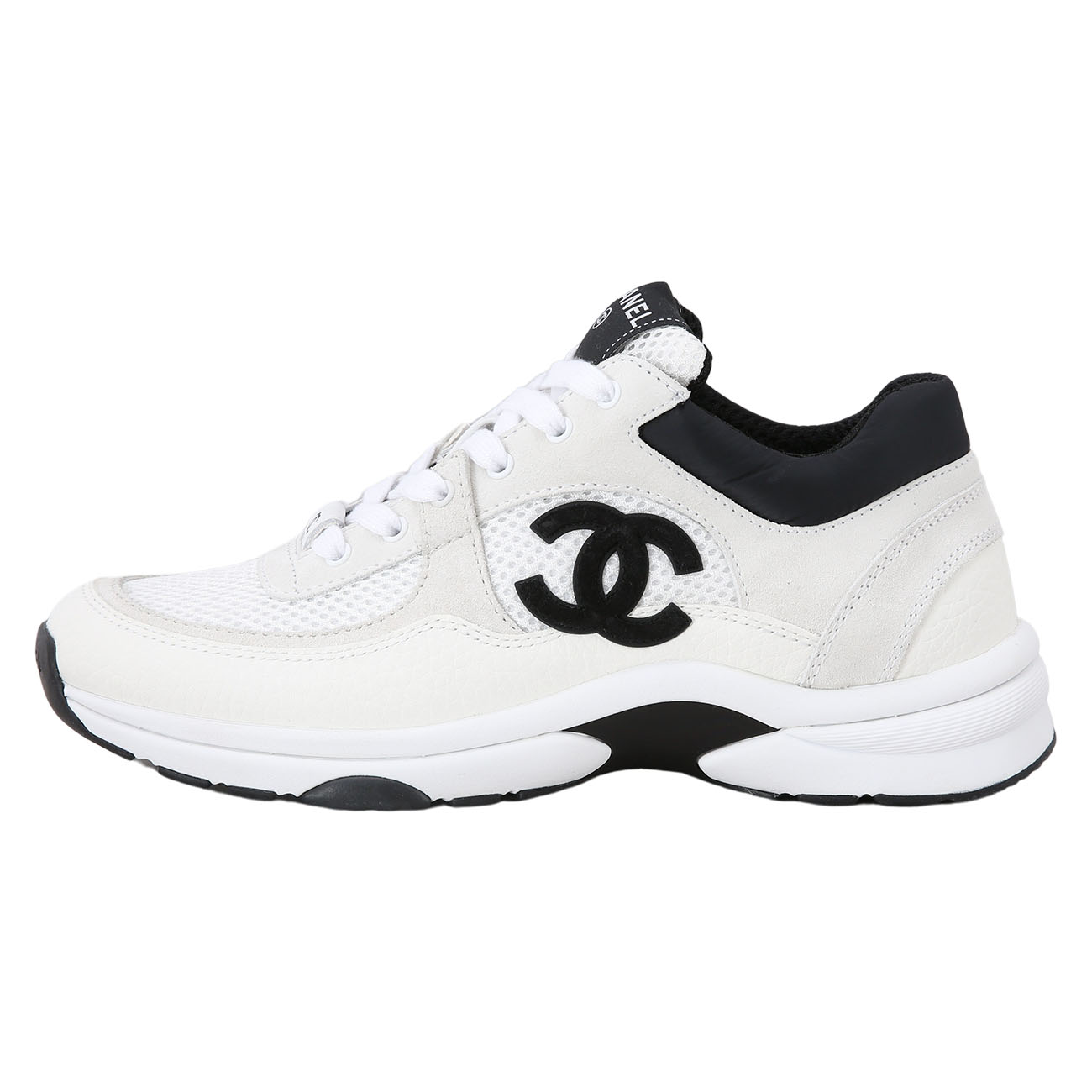 CHANEL(USED)샤넬 화이트 매쉬 스니커즈 cc로고 블랙#36.5