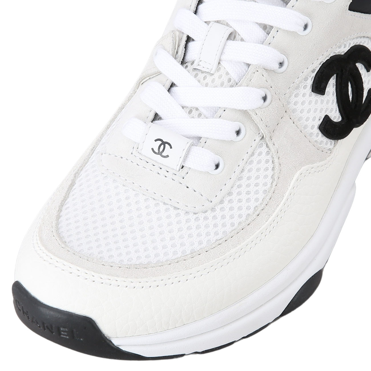 CHANEL(USED)샤넬 화이트 매쉬 스니커즈 cc로고 블랙#36.5